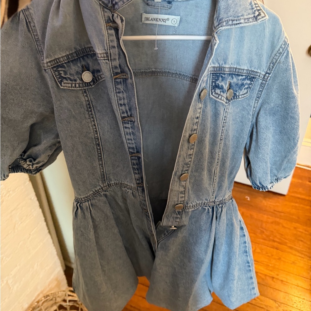 Blank NYC Light Wash Denim Peplum Jacket - Light Blue